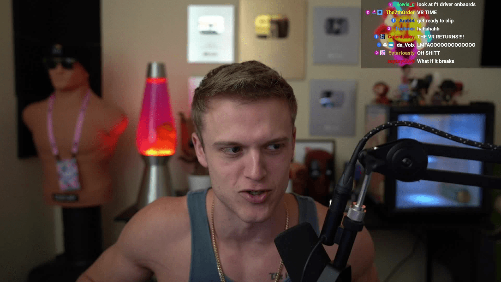 Streamer on camera during a live broadcast