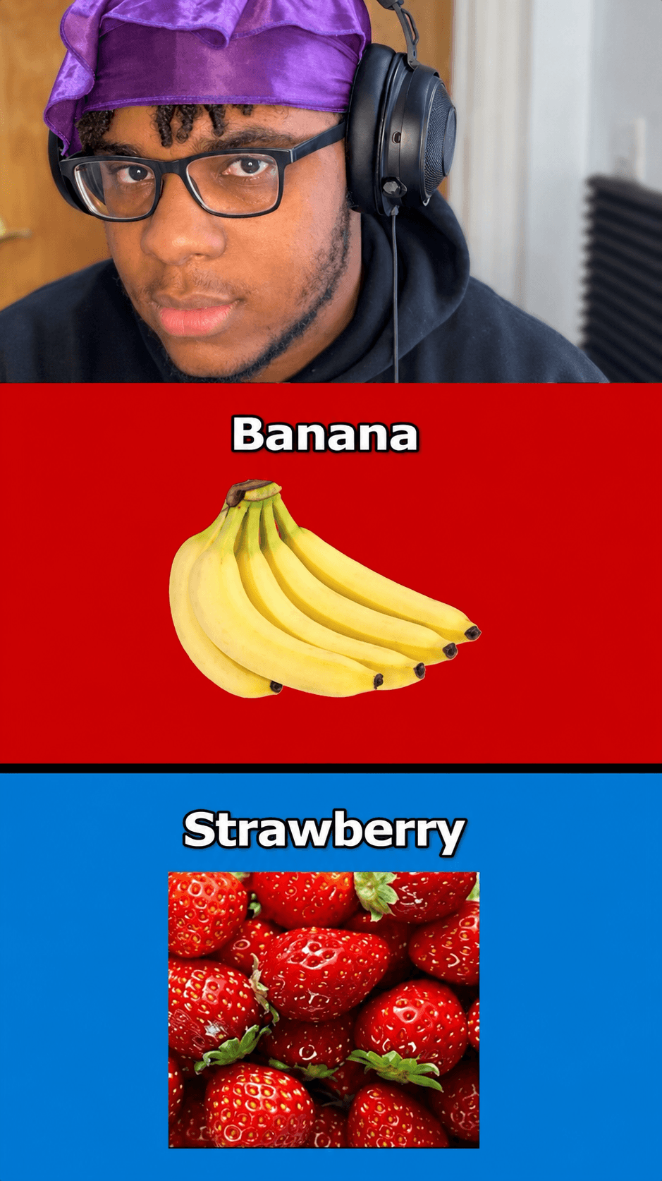 Banana or strawberry short-form reaction clip