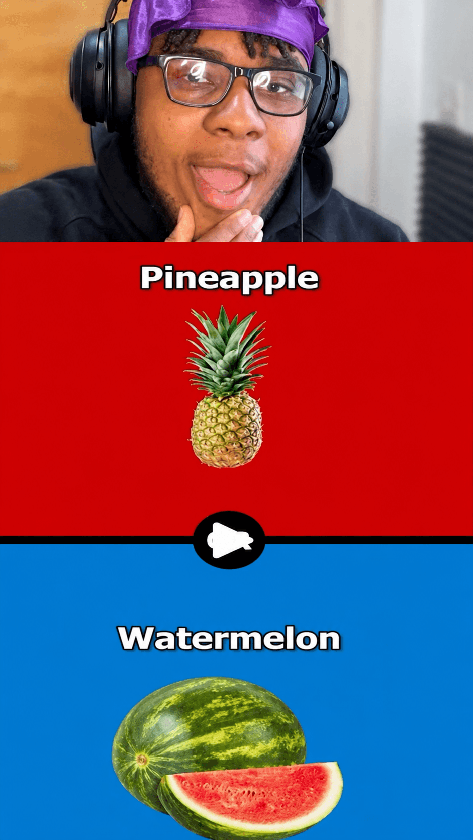 Pineapple or watermelon short-form reaction clip